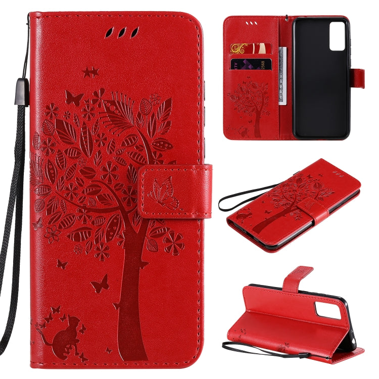 Tree & Cat Embossed Pattern Horizontal Flip Leather Case with Holder & Card Slots & Wallet & Lanyard – Lanyard, Card Slot, Flip, For Huawei Honor Play4T Pro, For Nokia 1.3 For Huawei Honor Play4T Pro Red