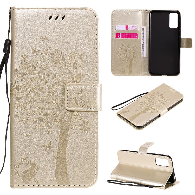 Tree & Cat Embossed Pattern Horizontal Flip Leather Case with Holder & Card Slots & Wallet & Lanyard – Lanyard, Card Slot, Flip, For Huawei Honor Play4T Pro, For Nokia 1.3 For Huawei Honor Play4T Pro Gold