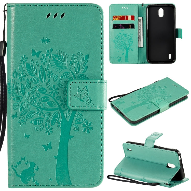 Tree & Cat Embossed Pattern Horizontal Flip Leather Case with Holder & Card Slots & Wallet & Lanyard – Lanyard, Card Slot, Flip, For Huawei Honor Play4T Pro, For Nokia 1.3 For Nokia 1.3 Green