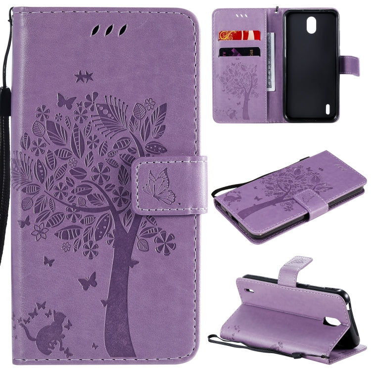 Tree & Cat Embossed Pattern Horizontal Flip Leather Case with Holder & Card Slots & Wallet & Lanyard – Lanyard, Card Slot, Flip, For Huawei Honor Play4T Pro, For Nokia 1.3 For Nokia 1.3 Light Purple