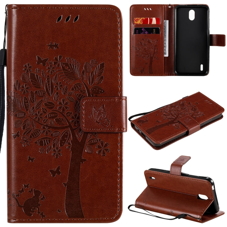 Tree & Cat Embossed Pattern Horizontal Flip Leather Case with Holder & Card Slots & Wallet & Lanyard – Lanyard, Card Slot, Flip, For Huawei Honor Play4T Pro, For Nokia 1.3 For Nokia 1.3 Coffee