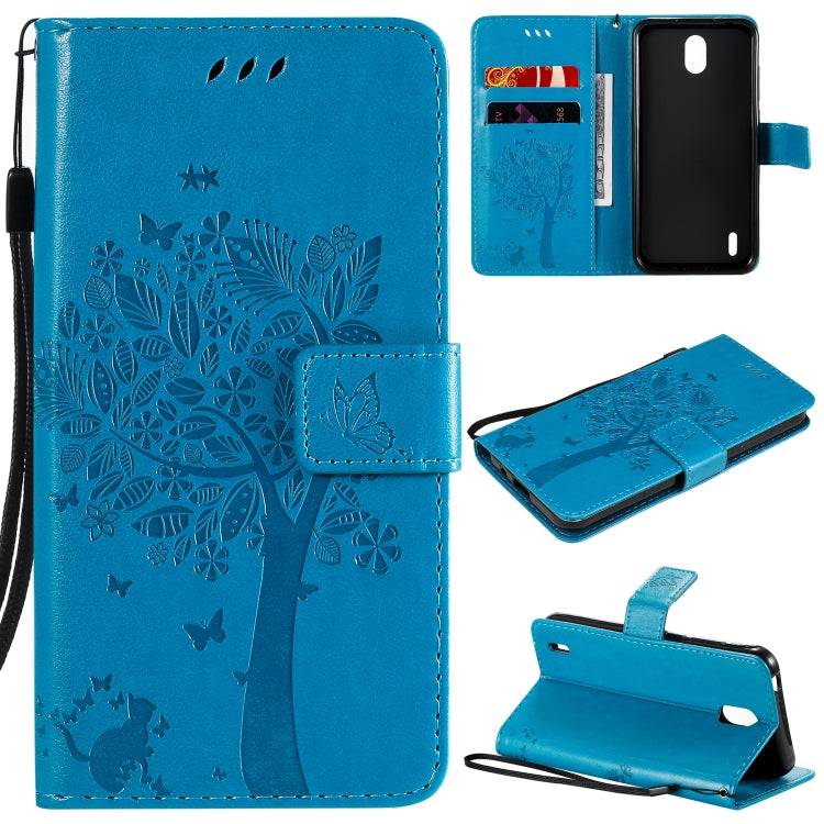 Tree & Cat Embossed Pattern Horizontal Flip Leather Case with Holder & Card Slots & Wallet & Lanyard – Lanyard, Card Slot, Flip, For Huawei Honor Play4T Pro, For Nokia 1.3 For Nokia 1.3 Blue