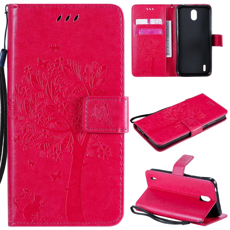Tree & Cat Embossed Pattern Horizontal Flip Leather Case with Holder & Card Slots & Wallet & Lanyard – Lanyard, Card Slot, Flip, For Huawei Honor Play4T Pro, For Nokia 1.3 For Nokia 1.3 Rose Red