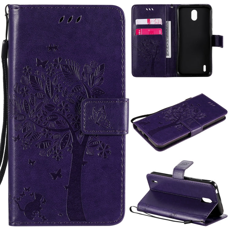 Tree & Cat Embossed Pattern Horizontal Flip Leather Case with Holder & Card Slots & Wallet & Lanyard – Lanyard, Card Slot, Flip, For Huawei Honor Play4T Pro, For Nokia 1.3 For Nokia 1.3 Purple