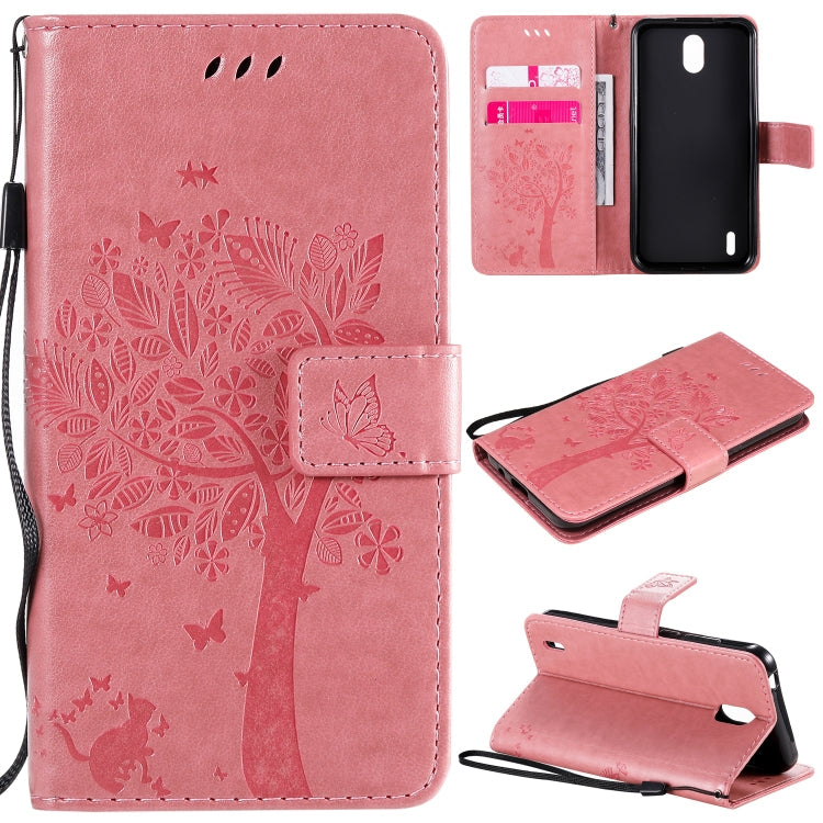 Tree & Cat Embossed Pattern Horizontal Flip Leather Case with Holder & Card Slots & Wallet & Lanyard – Lanyard, Card Slot, Flip, For Huawei Honor Play4T Pro, For Nokia 1.3 For Nokia 1.3 Pink