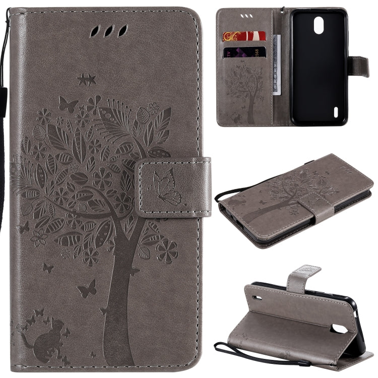 Tree & Cat Embossed Pattern Horizontal Flip Leather Case with Holder & Card Slots & Wallet & Lanyard – Lanyard, Card Slot, Flip, For Huawei Honor Play4T Pro, For Nokia 1.3 For Nokia 1.3 Grey