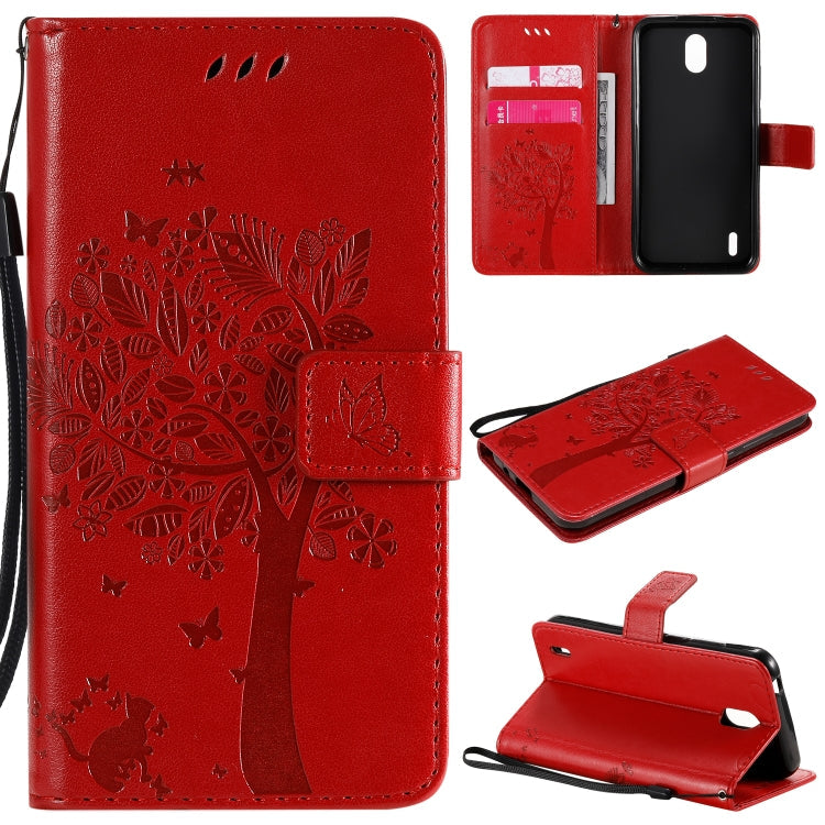 Tree & Cat Embossed Pattern Horizontal Flip Leather Case with Holder & Card Slots & Wallet & Lanyard – Lanyard, Card Slot, Flip, For Huawei Honor Play4T Pro, For Nokia 1.3 For Nokia 1.3 Red