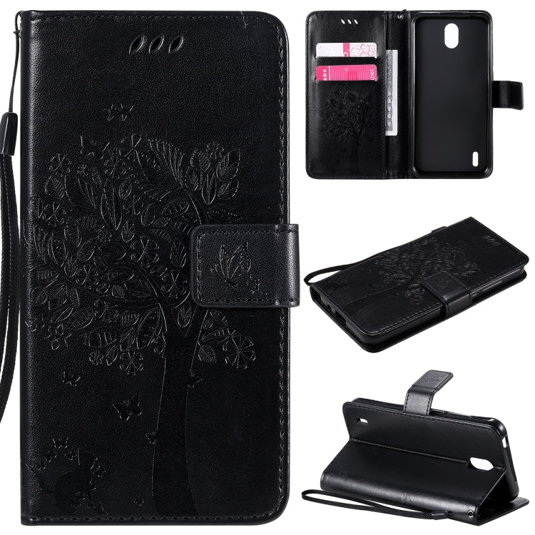 Tree & Cat Embossed Pattern Horizontal Flip Leather Case with Holder & Card Slots & Wallet & Lanyard – Lanyard, Card Slot, Flip, For Huawei Honor Play4T Pro, For Nokia 1.3 For Nokia 1.3 Black
