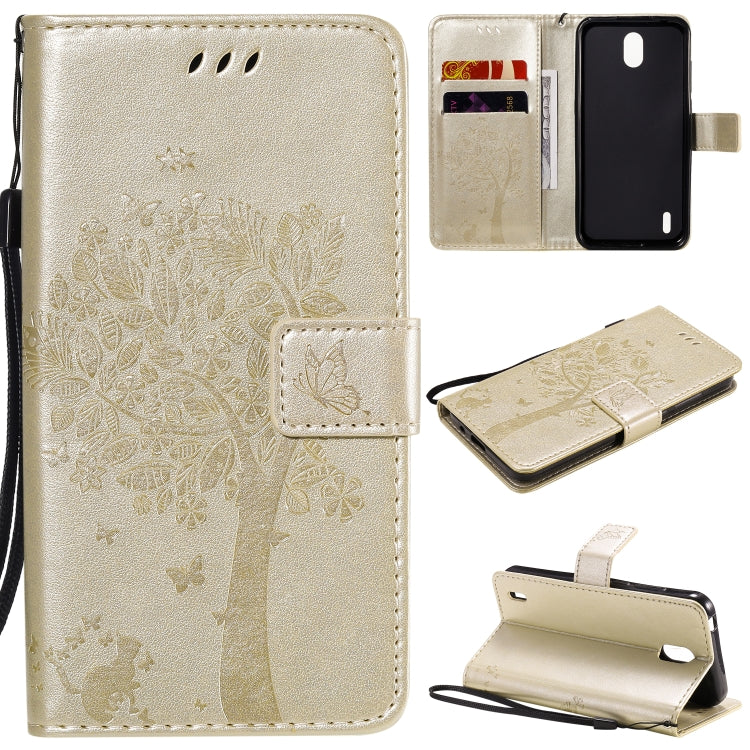 Tree & Cat Embossed Pattern Horizontal Flip Leather Case with Holder & Card Slots & Wallet & Lanyard – Lanyard, Card Slot, Flip, For Huawei Honor Play4T Pro, For Nokia 1.3 For Nokia 1.3 Gold
