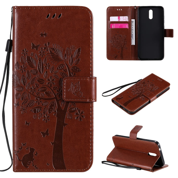 Tree & Cat Embossed Pattern Horizontal Flip Leather Case with Holder & Card Slots & Wallet & Lanyard – Lanyard, Card Slot, Flip, For Nokia 2.3, For Samsung Galaxy A21s For Nokia 2.3 Coffee