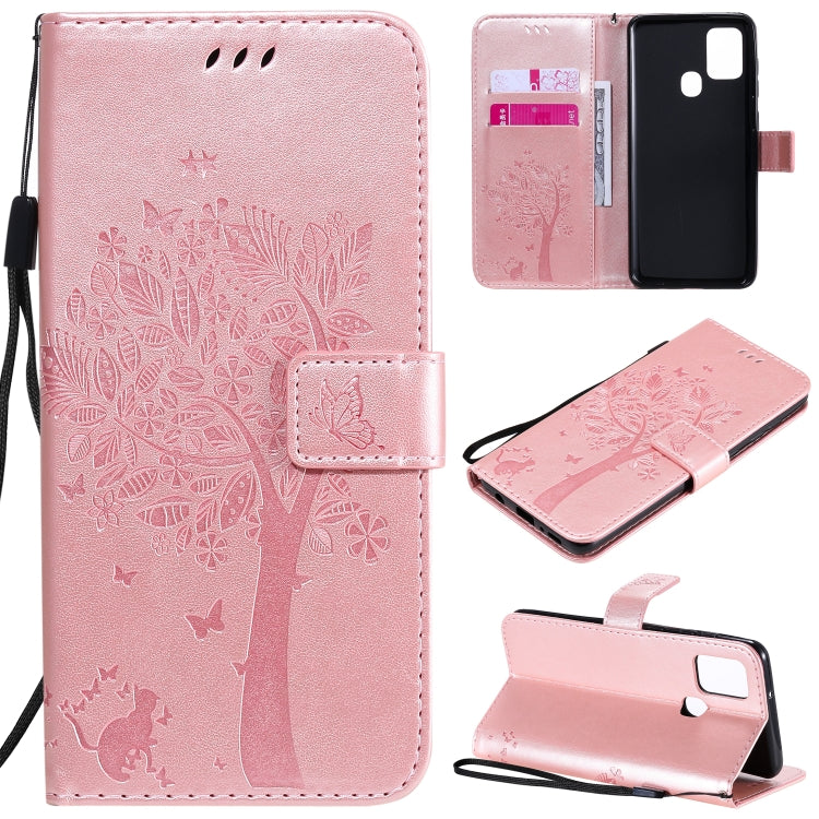 Tree & Cat Embossed Pattern Horizontal Flip Leather Case with Holder & Card Slots & Wallet & Lanyard – Lanyard, Card Slot, Flip, For Nokia 2.3, For Samsung Galaxy A21s For Samsung Galaxy A21s Rose Gold