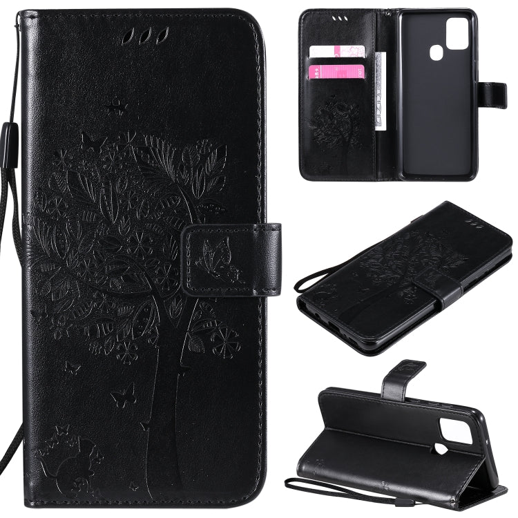 Tree & Cat Embossed Pattern Horizontal Flip Leather Case with Holder & Card Slots & Wallet & Lanyard – Lanyard, Card Slot, Flip, For Nokia 2.3, For Samsung Galaxy A21s For Samsung Galaxy A21s Black