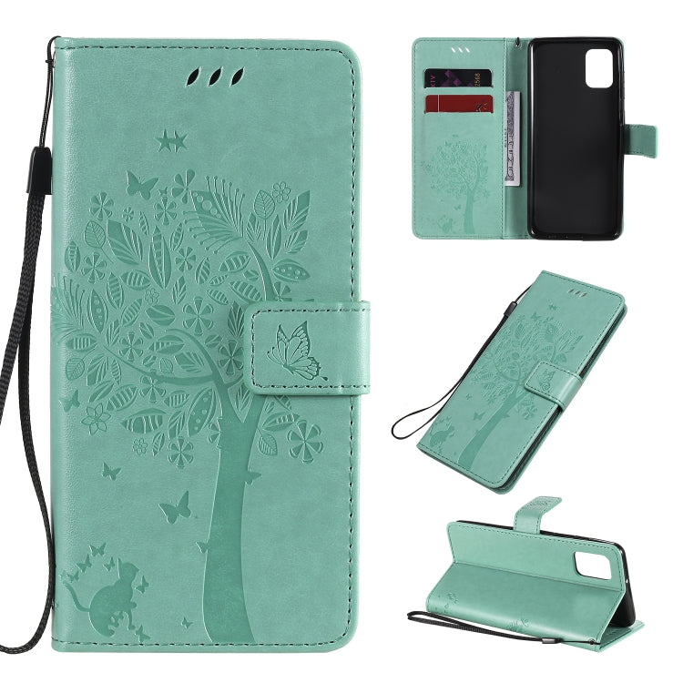 Tree & Cat Embossed Pattern Horizontal Flip Leather Case with Holder & Card Slots & Wallet & Lanyard, For Samsung Galaxy A31, For Samsung Galaxy A41 For Samsung Galaxy A31 Green