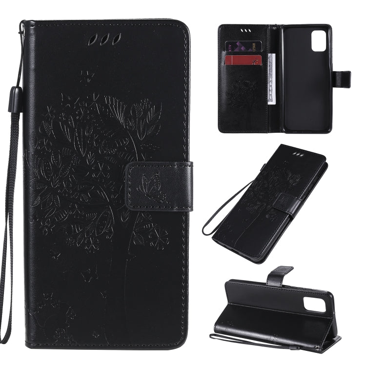 Tree & Cat Embossed Pattern Horizontal Flip Leather Case with Holder & Card Slots & Wallet & Lanyard – Lanyard, Card Slot, Flip, For Samsung Galaxy A31, For Samsung Galaxy A41 For Samsung Galaxy A31 Black
