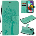 Tree & Cat Embossed Pattern Horizontal Flip Leather Case with Holder & Card Slots & Wallet & Lanyard, For Samsung Galaxy A51 5G, For Samsung Galaxy A71 5G For Samsung Galaxy A51 5G Green