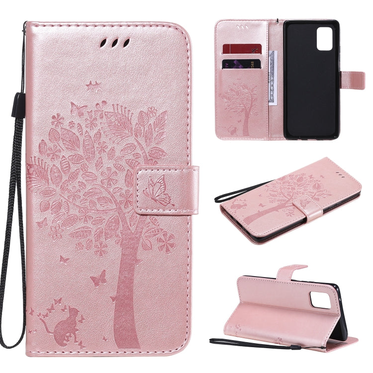 Tree & Cat Embossed Pattern Horizontal Flip Leather Case with Holder & Card Slots & Wallet & Lanyard – Lanyard, Card Slot, Flip, For Samsung Galaxy A51 5G, For Samsung Galaxy A71 5G For Samsung Galaxy A71 5G Rose Gold