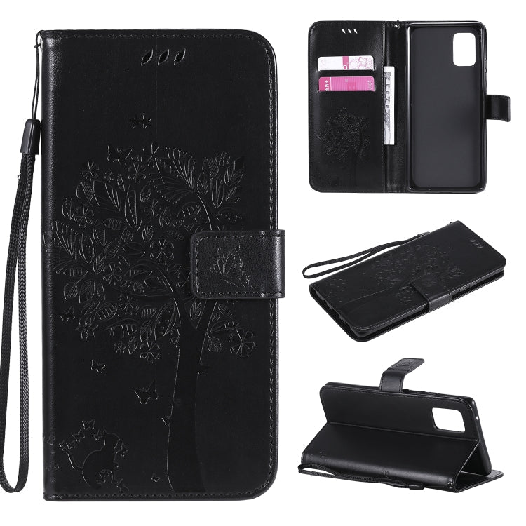 Tree & Cat Embossed Pattern Horizontal Flip Leather Case with Holder & Card Slots & Wallet & Lanyard – Lanyard, Card Slot, Flip, For Samsung Galaxy A51 5G, For Samsung Galaxy A71 5G For Samsung Galaxy A71 5G Black
