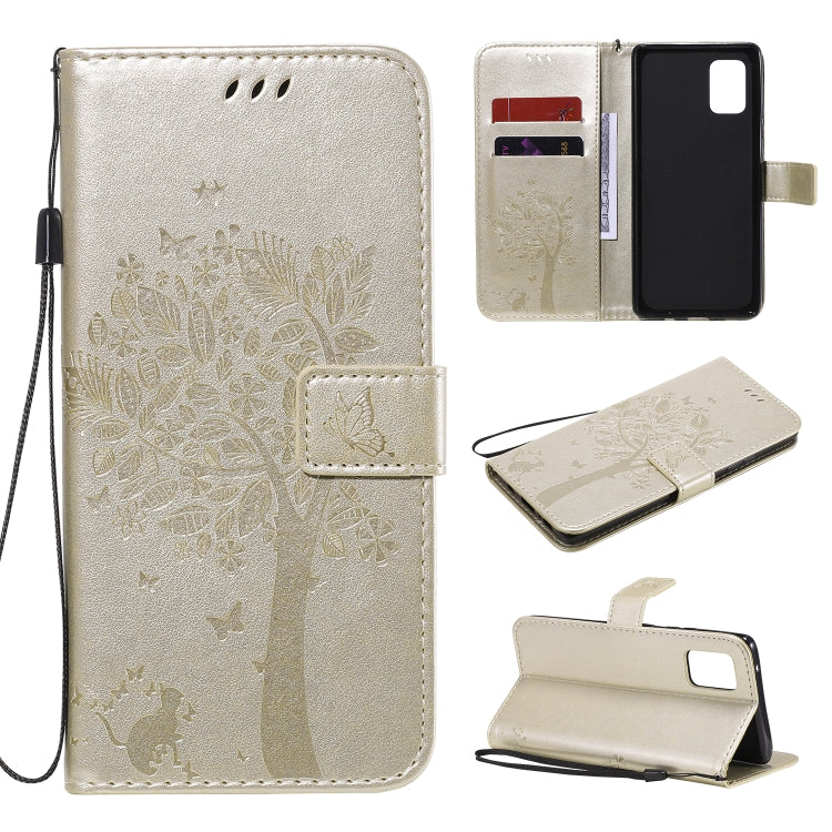 Tree & Cat Embossed Pattern Horizontal Flip Leather Case with Holder & Card Slots & Wallet & Lanyard – Lanyard, Card Slot, Flip, For Samsung Galaxy A51 5G, For Samsung Galaxy A71 5G For Samsung Galaxy A71 5G Gold