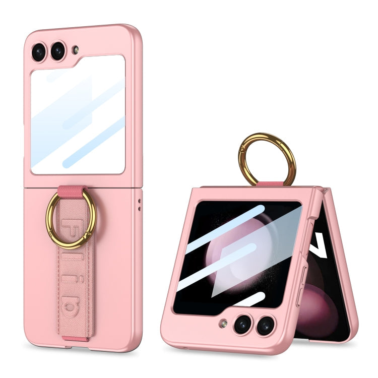 GKK Integrated Ultrathin Shockproof Phone Case with Ring Wrist Strap – Shockproof, Ring Holder, Screen Protector, For Galaxy Z Flip8 5G, For Samsung Galaxy Z Flip7 5G, For Samsung Galaxy Z Flip6, For Samsung Galaxy Z Flip5, For Samsung Galaxy Z Flip4 5G For Samsung Galaxy Z Flip5 Pink