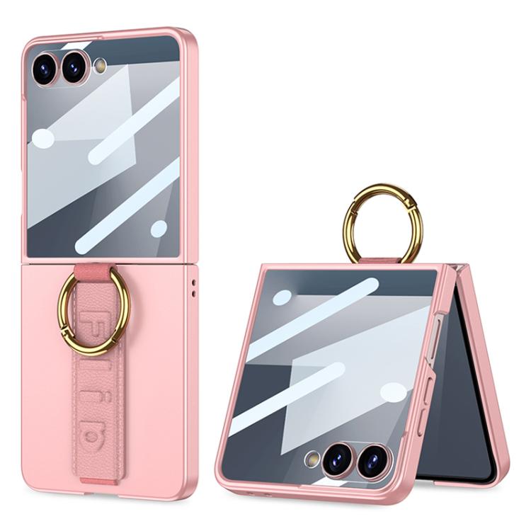 GKK Integrated Ultrathin Shockproof Phone Case with Ring Wrist Strap – Shockproof, Ring Holder, Screen Protector, For Galaxy Z Flip8 5G, For Samsung Galaxy Z Flip7 5G, For Samsung Galaxy Z Flip6, For Samsung Galaxy Z Flip5, For Samsung Galaxy Z Flip4 5G For Samsung Galaxy Z Flip7 5G Pink