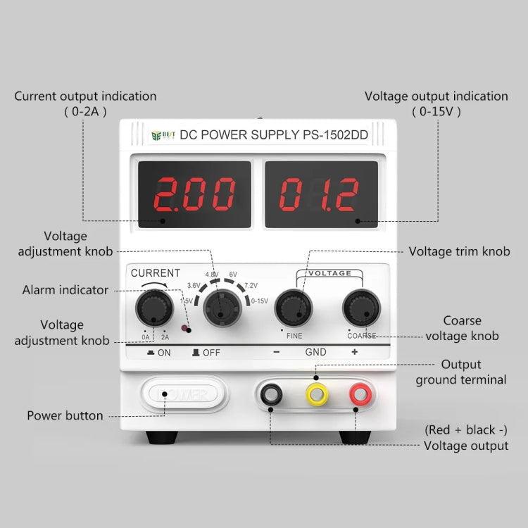 BEST 1502DD 15V / 2A Digital Display DC Regulated Power Supply, 110V US Plug, 220V EU Plug – Durable Build, Easy to Use