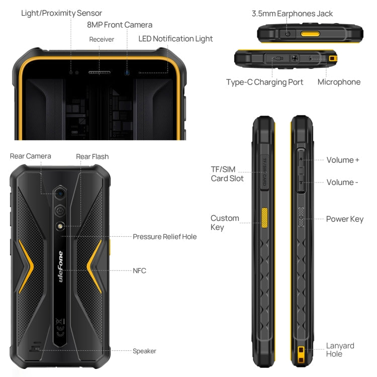 Ulefone Armor X12 Pro, IP68/IP69K Rugged Phone, 5.45 inch Android 15 MediaTek Helio G36 Octa Core, Network: 4G, NFC, 4GB+64GB – Shockproof, Waterproof, Lanyard