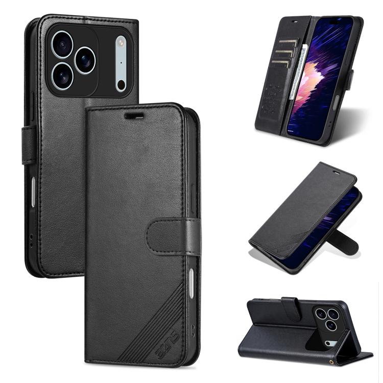 AZNS Sheepskin Texture Flip Leather Phone Case, For iPhone 18 Pro, For iPhone 18 Pro Max, For iPhone 17e / 16e, For iPhone 17 Pro Max, For iPhone 17 Pro, For iPhone 17, For iPhone Air, For iPhone 16 Pro Max For iPhone 18 Pro Black