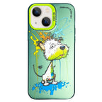 Double Layer Color Silver Series Animal Oil Painting Phone Case, For iPhone 13 For iPhone 13 White Dog