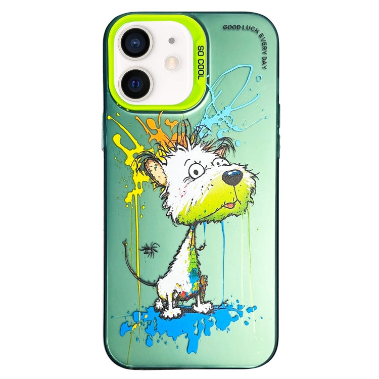 Double Layer Color Silver Series Animal Oil Painting Phone Case, For iPhone 12 For iPhone 12 White Dog
