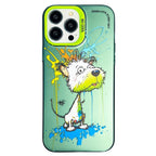 Double Layer Color Silver Series Animal Oil Painting Phone Case, For iPhone 15 Pro Max For iPhone 15 Pro Max White Dog