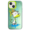 Double Layer Color Silver Series Animal Oil Painting Phone Case, For iPhone 15 For iPhone 15 White Dog