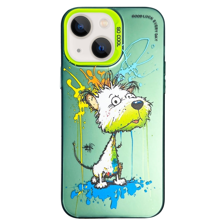 Double Layer Color Silver Series Animal Oil Painting Phone Case, For iPhone 15 For iPhone 15 White Dog