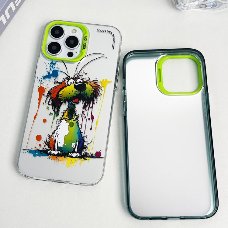 Double Layer Color Silver Series Animal Oil Painting Phone Case, For iPhone 15 Pro