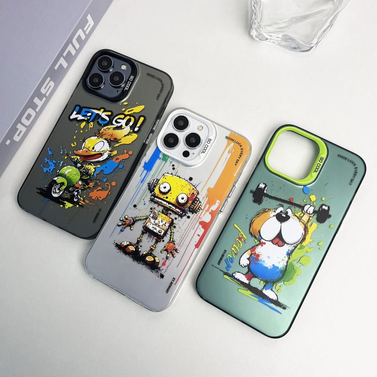 Double Layer Color Silver Series Animal Oil Painting Phone Case, For iPhone 15 Pro Max