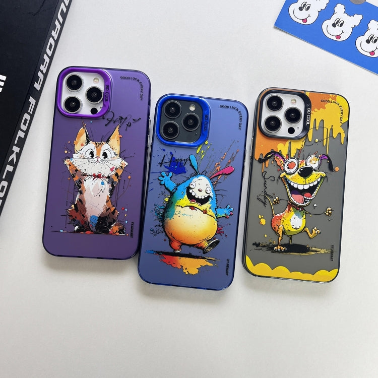 Double Layer Color Silver Series Animal Oil Painting Phone Case, For iPhone 13 Pro
