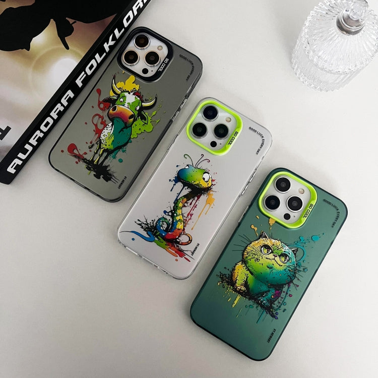 Double Layer Color Silver Series Animal Oil Painting Phone Case, For iPhone 15