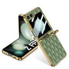 GKK Integrated Plating Diamond Texture PU Phone Case with Ring, For Samsung Galaxy Z Flip7 5G, For Samsung Galaxy Z Flip5