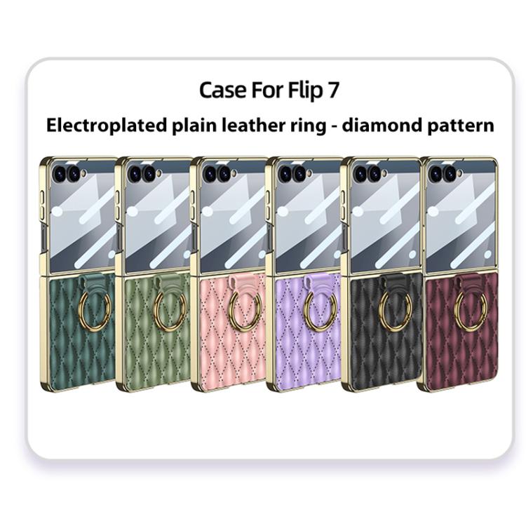 GKK Integrated Plating Diamond Texture PU Phone Case with Ring, For Samsung Galaxy Z Flip7 5G, For Samsung Galaxy Z Flip5