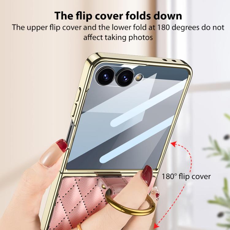 GKK Integrated Plating Diamond Texture PU Phone Case with Ring, For Samsung Galaxy Z Flip7 5G, For Samsung Galaxy Z Flip5