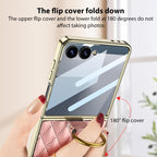 GKK Integrated Plating Diamond Texture PU Phone Case with Ring, For Samsung Galaxy Z Flip7 5G, For Samsung Galaxy Z Flip5