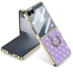 GKK Integrated Plating Diamond Texture PU Phone Case with Ring, For Samsung Galaxy Z Flip7 5G, For Samsung Galaxy Z Flip5