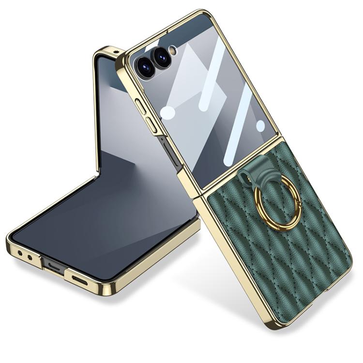 GKK Integrated Plating Diamond Texture PU Phone Case with Ring, For Samsung Galaxy Z Flip7 5G, For Samsung Galaxy Z Flip5