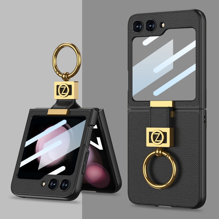 GKK Ultra-thin Z Ring Holder Leather Phone Case, For Samsung Galaxy Z Flip5 For Samsung Galaxy Z Flip5 Black