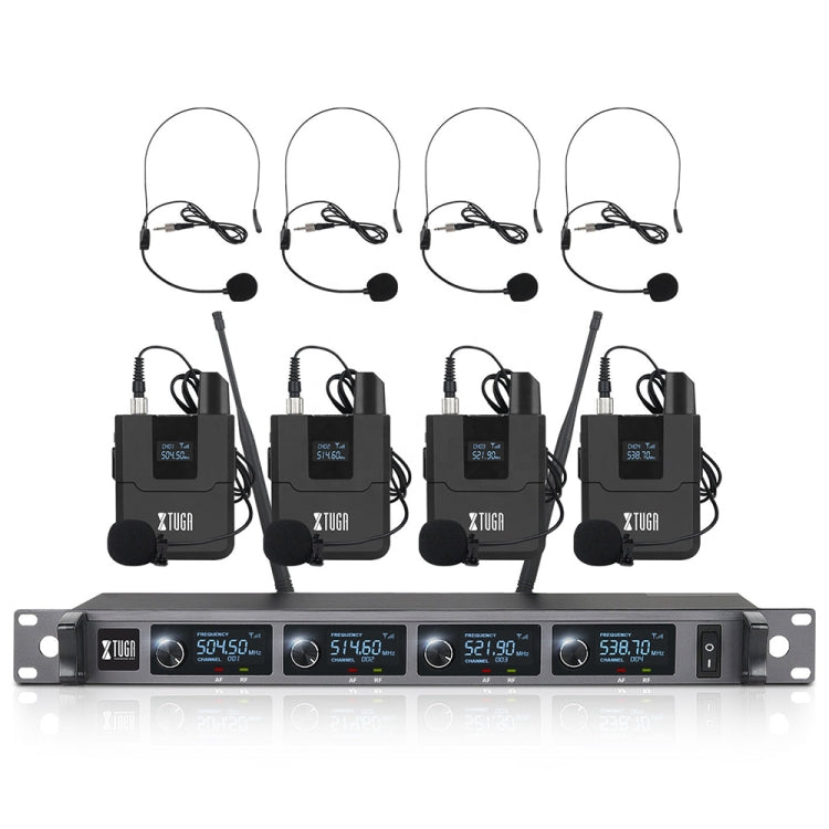 XTUGA A140-B Wireless Microphone System 4 BodyPack Headset Lavalier Microphone, A140-B – Durable Build, Easy to Use A140-B EU Plug