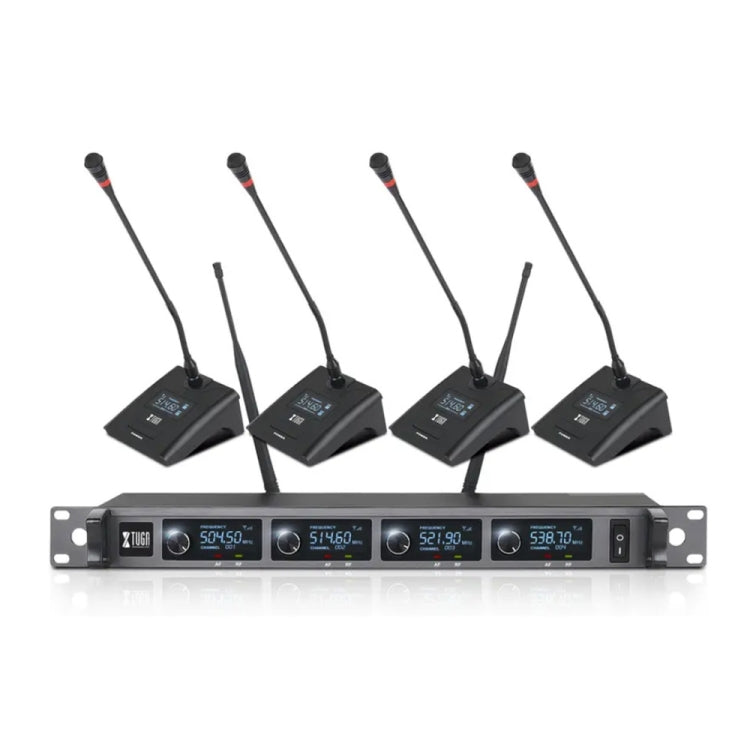 XTUGA A140-C Wireless Microphone System 4-Channel UHF Four Conference Mics, A140-C A140-C US Plug