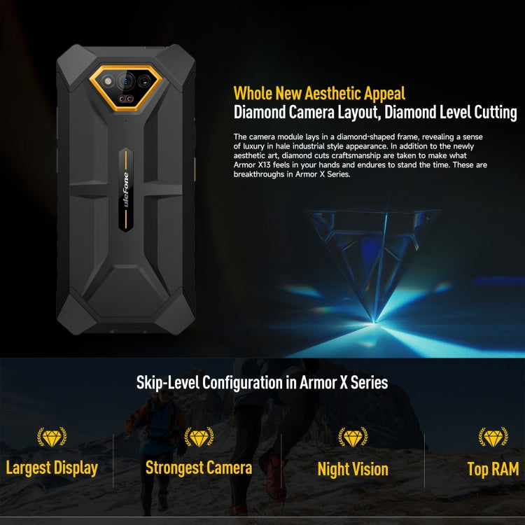 Ulefone Armor X13, IP68/IP69K Rugged Phone, 6.52 inch Android 15 MediaTek Helio G36 Octa Core, Network: 4G, NFC, OTG, 6GB+64GB – Lanyard, Magnetic, Card Slot