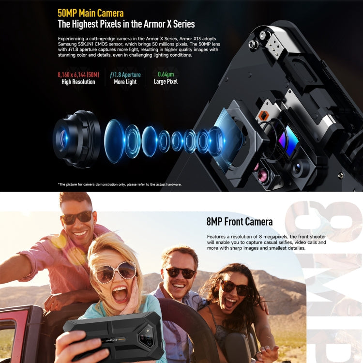 Ulefone Armor X13, IP68/IP69K Rugged Phone, 6.52 inch Android 15 MediaTek Helio G36 Octa Core, Network: 4G, NFC, OTG, 6GB+64GB – Lanyard, Magnetic, Card Slot