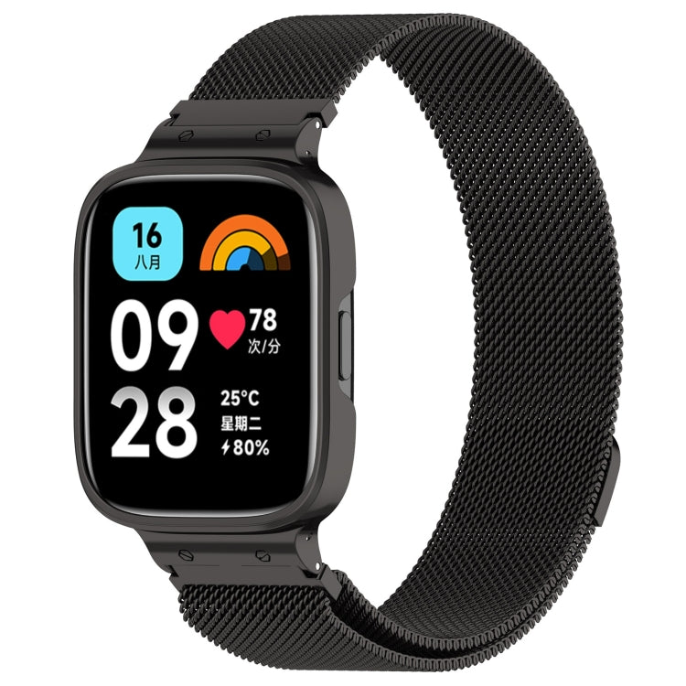 2 in 1 Milan Metal Watch Band with Watch Frame, For Redmi Watch 3 Lite / Watch 3 Active For Redmi Watch 3 Lite Watch 3 Active Black