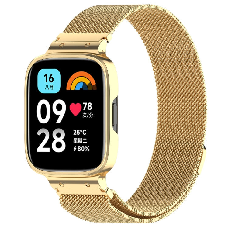 2 in 1 Milan Metal Watch Band with Watch Frame, For Redmi Watch 3 Lite / Watch 3 Active For Redmi Watch 3 Lite Watch 3 Active Gold