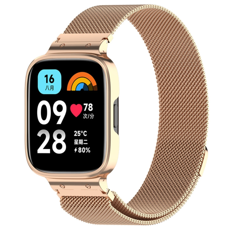 2 in 1 Milan Metal Watch Band with Watch Frame, For Redmi Watch 3 Lite / Watch 3 Active For Redmi Watch 3 Lite Watch 3 Active Rose Gold
